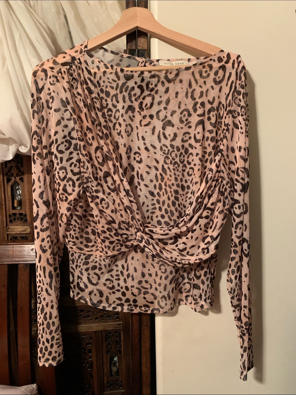 Leopard-Print Twist Front Blouse in Blush Pink